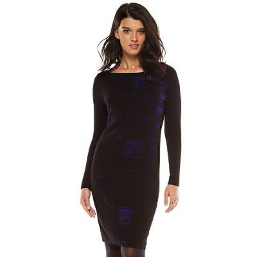 Elie Tahari for DesigNation- Women’s Black Blue Chenille Sheath Dress, Size L